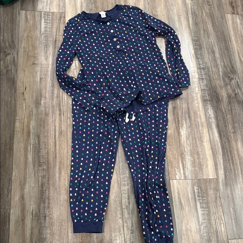 J. Crew Cotton Henley Navy Christmas Tree Pajama Set Medium